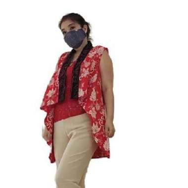 Outer Batik Tanpa Lengan Merah Asimetris GESYAL Kutung M-L