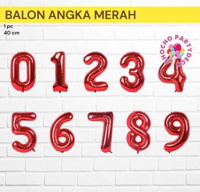 (1pc) Balon foil angka merah 40cm - balon foil angka merah balon foil angka murah Angka 1