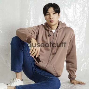 Jaket Polos Hoodie Zipper Sweater Warna dusty pink L