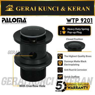 PALOMA WTP 9201 Afur Wastafel Kepala Sifon Washtafel HITAM BLACK MATT