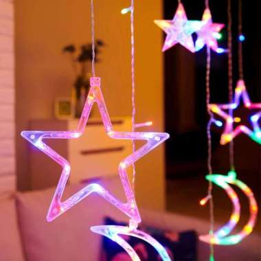 Lampu Tirai Led Motif Bulan Bintang 3.5 Meter Lampu Tumblr Led Lampu Hias Lampu Gantung Lampu Karakt