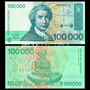 Uang Kuno Asing Kroasia 100000 Dinara