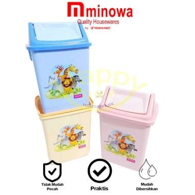 YOSHIKAWA TEMPAT SAMPAH TUTUP PUTAR SWING MOTIF PI-1015 Biru