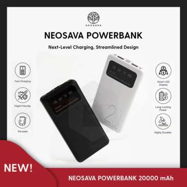 NEOSAVA POWERBANK 20000 mAh Dual USB LED Mini Fast Charging Android Universal A110 BLACK (Hitam)