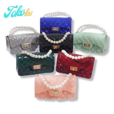 TAS SELEMPANG WANITA JELLY GLOSSY MUTIARA 18 BIRU ELEKTRIK