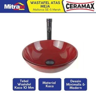 Cermax Wastafel Kaca Atas Meja Mallorca SE-5 Merah
