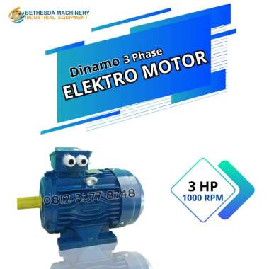 Motor Electro Dinamo Listrik 3 Hp 1000 RPM 6 Pole 2200 Watt 3 Phase - MESIN