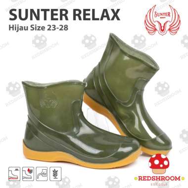Sepatu Boot Pendek SUNTER RELAX HIJAU POLOS GLOSSY -Sepatu Karet Ankle 27 Hijau