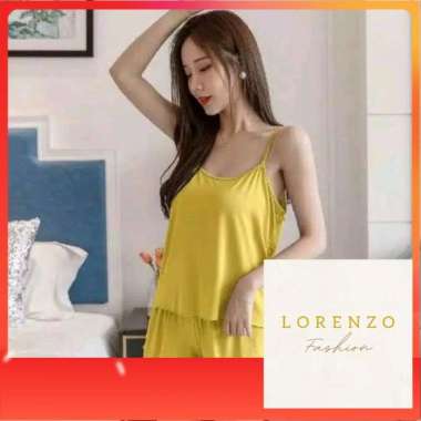 Setelan Tank Top Hot Pant Piyama Wanita Baju Tidur Wanita Kuning