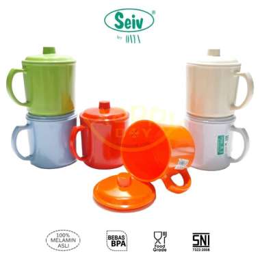 MUG MELAMIN | CANGKIR MELAMIN | GELAS GAGANG MELAMIN + TUTUP SEIV 600ML BIRU