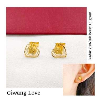 anting wanita UBS model love ukir daun elegant emas asli