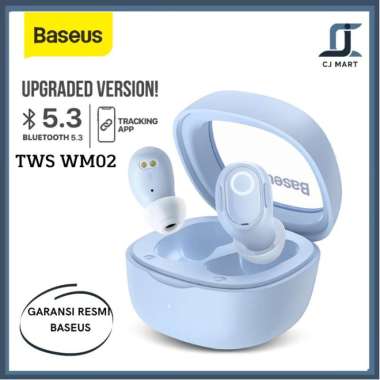 BASEUS TRUE WIRELESS BLUETOOTH EARPHONE MINI EARBUDS TWS WM02 Biru Muda