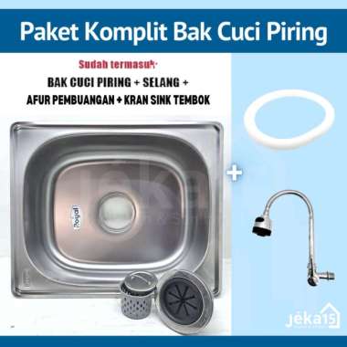 ROYAL Paket Bak Cuci Piring Stainless 1 Lubang + Kran Tembok