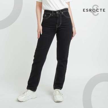 Esrocte Celana Boyfriend High Waist Jeans Wanita P03 - Hitam Clash 26-38 26 Hitam Clash