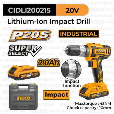 Mesin Bor Tembok Beton Impact Baterai Cordless 20 Volt INGCO tipe CIDLI200215