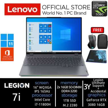 Lenovo Legion 7i 16ITHg6 A1ID Laptop Gaming [Core i7-11800H/32GB/1TB SSD/RTX3080 16GB/16"/Win 11 Home+OHS 2021] Storm Grey
