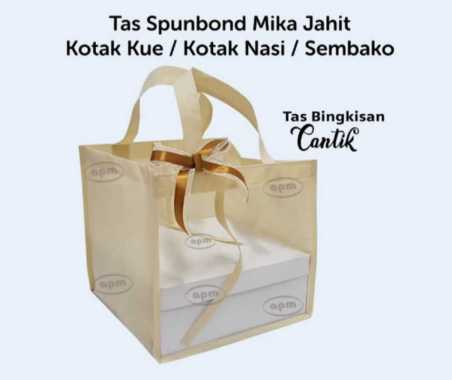 Tas Spunbond Mika Kotak Kue / Kotak Nasi / Sembako 27x27x25 Cream