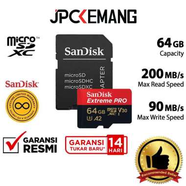 JPC KEMANG Sandisk MicroSD Extreme Pro 64GB 200MB/s Micro SD 64 MicroSDXC GARANSI RESMI