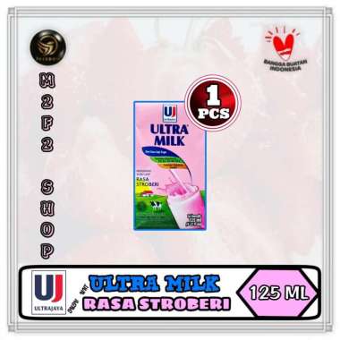 Susu Ultra Mini Milk Rasa Stroberi Kotak UHT | Strawberry - 125 ml (Kemasan Satuan)