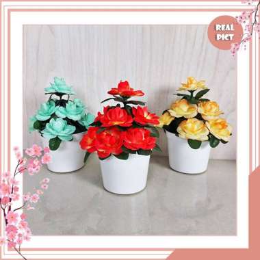 UNICO PBP107 Pot Bunga Mawar Hias Mini Tanaman Artifisial Bunga Ornamen Hiasan Dekorasi Rumah Putih