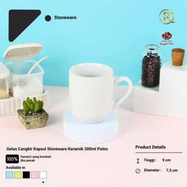 Gelas Cangkir Kapsul Stoneware Keramik 300ml Polos Putih