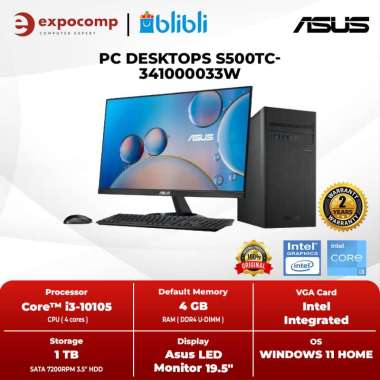 ASUS PC DESKTOPS S500TC-341000033W BLACK CORE i3-10105