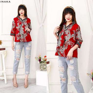 Evercloth Inaka Atasan Batik Wanita Blouse Wanita Atasan Wanita Blouse Batik Wanita XXL