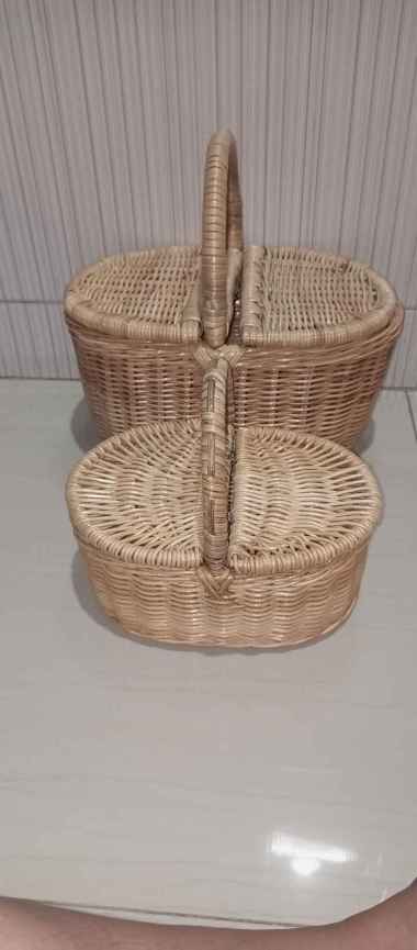 keranjang piknik oval rotan berkualitas - Natural rotan Keranjang Oval Kecil