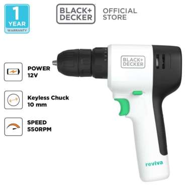 Black+Decker Reviva Bor Drill Driver Cordless 12V REVDD12C
