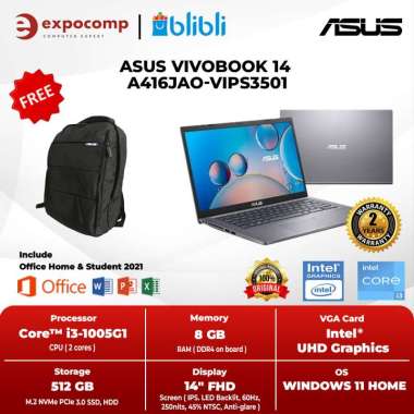 ASUS VIVOBOOK 14 A416JAO-VIPS3501 CORE i3-1005G1 8GB 512GB WIN 11 GREY