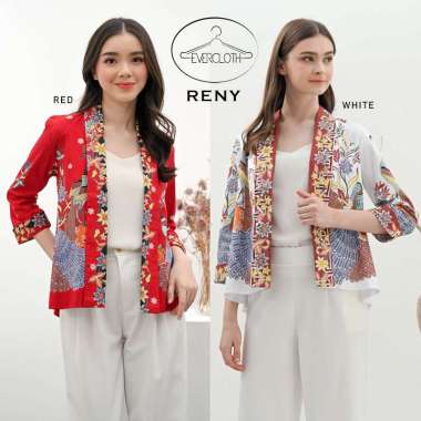 Evercloth Reny Blazer Batik Wanita Outer Batik Rompi Wanita Luaran JUMBO  WHITE