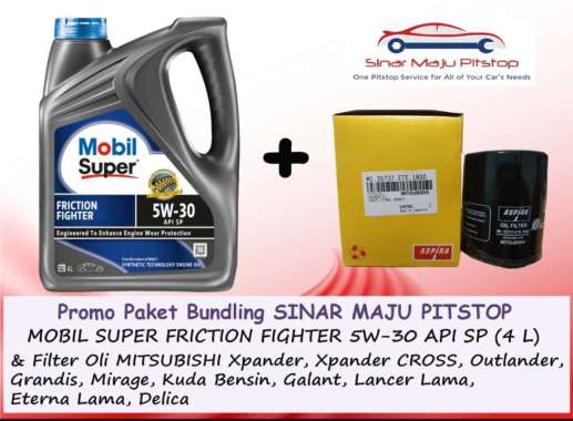 Mobil Super Friction Fighter 5W-30 API SP Oli Mobil [4 L] & Filter Oli Mitsubishi Eterna Lama/Lancer
