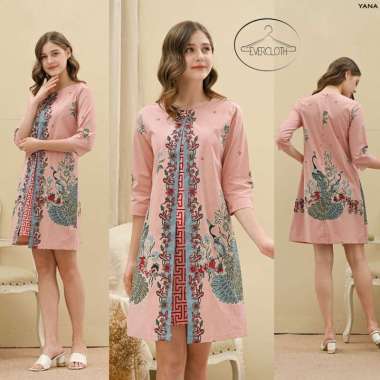 Evercloth Yana Dress Batik Lengan Panjang Tunik Batik Couple Batik Modern Dress Wanita Slimfit Serag