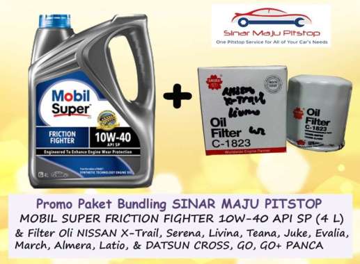 Paket Bundling Oli MOBIL SUPER FRICTION FIGHTER 10W-40 API SP Original 4 Liter & Filter Oli DATSUN G