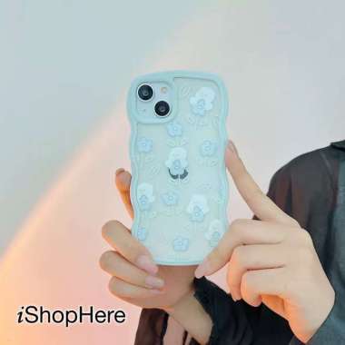 Casing iPhone 14 Pro Max Plus Soft Case Flowery Silikon Lucu Cute 14 Pro Max Light green