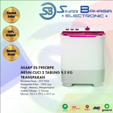 SHARP ES-T95CRPK MESIN CUCI 2 TABUNG 9,5 KG TRANSPARAN ( KHUSUS BANDUNG) Bandung