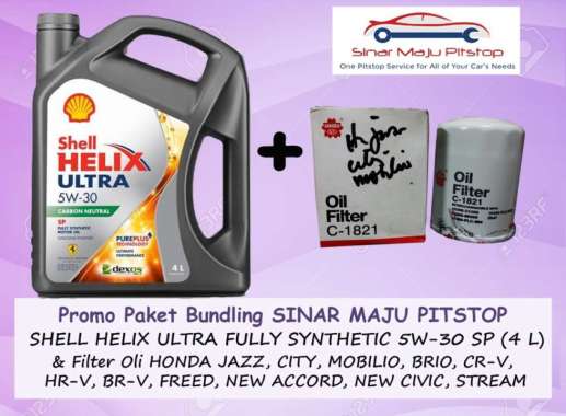 Paket Bundling Oli SHELL HELIX ULTRA HX8 API SP 5W-30 Original 4 Liter & Filter Oli Mobil HONDA JAZZ