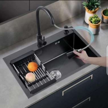 kitchen Sink Bak Cuci Piring 1 Lubang Besar 7545 Hitam Stainless 304 KRAN PANTRY