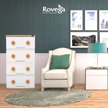 Rovega Lemari Laci Plastik / Kabinet Trendy 4 Susun With One Color Handle Food Grade CTR-437HWD