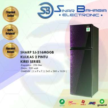 SHARP SJ-316MGGB KULKAS 2 PINTU KIREI SERIES (NEW) KHUSUS BANDUNG) Unit Only hitam Bandung