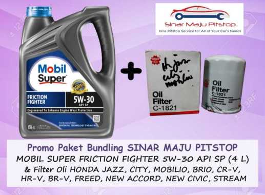 Paket Bundling Oli MOBIL 1 SUPER FRICTION FIGHTER 5W-30 API SP 4 Liter & Filter Oli HONDA CITY & HON