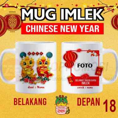 Souvenir Gelas Imlek - Mug Chinese New Year - Gong Xi Fa Cai Design 18 dan foto Packing standar