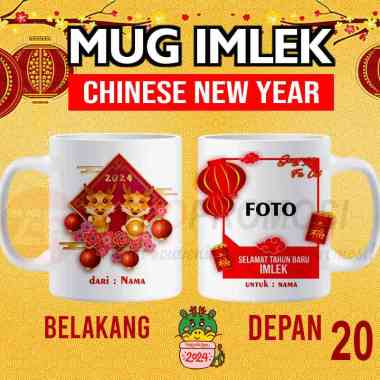 Souvenir Gelas Imlek - Mug Chinese New Year - Gong Xi Fa Cai Design 20 dan foto Packing standar