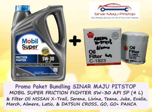 Paket Bundling Oli MOBIL SUPER FRICTION FIGHTER 5W-30 API SP Original 4 Ltr & Filter Oli DATSUN GO H