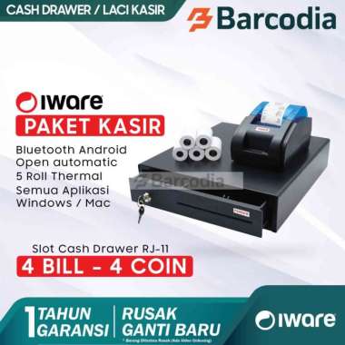 PAKET KASIR / PPOB ANDROID (CASH DRAWER+PRINTER BLUETOOTH+KERTAS) HITAM