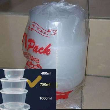 Mangkok Plastik 750ml + Tutup ( 25 pcs ) Container Bulat Thinwall Bowl