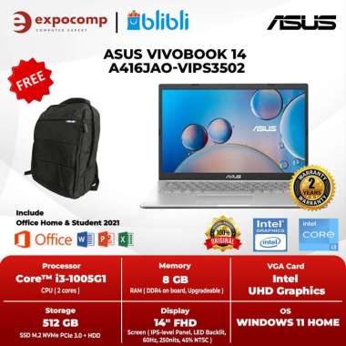 ASUS VIVOBOOK 14 A416JAO-VIPS3502 CORE i3-1005G1 8GB 512GB W11+OHS
