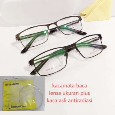 kacamata baca lensa antiradiasi asli kaca plus200 cokelat