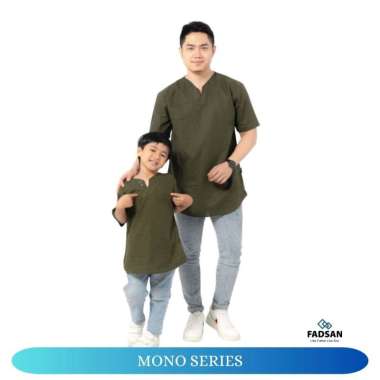 Baju Koko Couple Ayah dan Anak Lengan Pendek Kekinian Warna Army Mono Series Fadsan Anak XS Hitam
