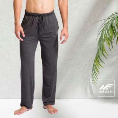 Muscle Fit Celana Panjang Piyama Pria Katun Celana tidur Rumah Santai MISTY HITAM XXL